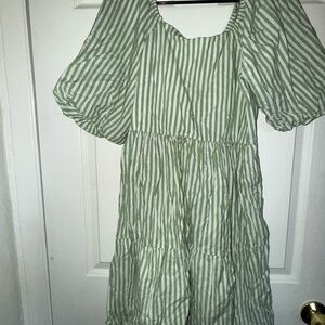 Beach Lunch Lounge Dress Green Striped Size M